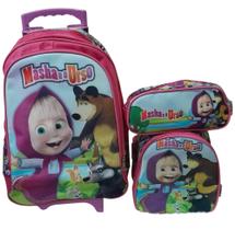 Kit Mochila Masha e o Urso Rodinha, Lancheira Térmica e Estojo