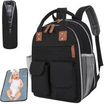KIT Mochila Maternidade Trocado de Fraldas Porta Mamadeira e Bolsos Térmicos Meninos e Meninas Coisas Essenciais Bebês e Mamãe PRETO