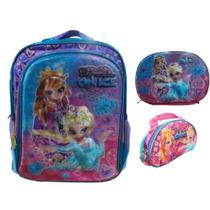 Kit Mochila Média Costas Lancheira Estojo Princess On Ice