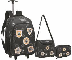 Kit Mochila Menino Infantil Escolar Tema Foguete Astronauta