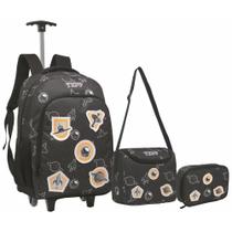 Kit Mochila Menino Infantil Escolar Tema Foguete Astronauta