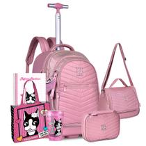 Kit Mochila Metalizada Estojo Lancheira Rodinha Rebecca Bonbon RB Caderno Bolsa Copo Meninas