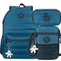 Kit Mochila Mickey Mouse Azul c/ Lancheira e Estojo Xeryus