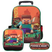 Kit Mochila Minecraft Jogo Escolar Rodinha Lancheira+Estojo