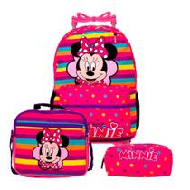 Kit Mochila Minnie de Rodinhas com Lancheira Térmica e Estojo