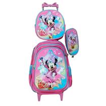 Kit Mochila Minnie em 3D com Rodinhas + Lancheira Térmica + Estojo Escolar Infantil Kit Mochila Minnie em 3D com Rodinhas + Lancheira Térmica + Estojo Escolar Infantil