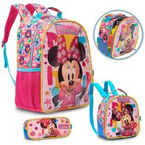 Kit Mochila Minnie Infantil Escolar Tam G Costas Resistente