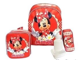 Kit Mochila Minnie Mouse Flores Costas Tam G + Lancheira F5