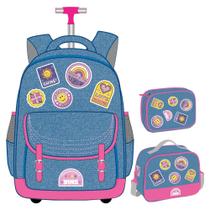 Kit Mochila mochilete C/ Rodinha, Est Lanche Jeans YS29698