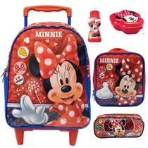 Kit Mochila Mochilete Escolar Minnie Mouse Infantil Tam G Rodinhas Lancheira Estojo Duplo