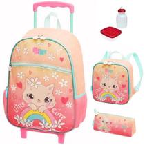 Kit Mochila Mochilete Gata Cute Escolar Infantil Rodinhas G Kit Mochila Mochilete Gata Cute Escolar Infantil Rodinhas G