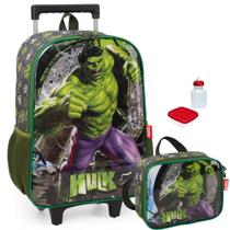 Kit Mochila Mochilete Infantil Hulk Vingadores Verde Escolar Tam G Com Rodinha Reforçada Lancheira