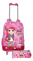 Kit Mochila Moranguinho Rodinhas Infantil Feminina Estojo G