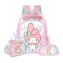 Kit Mochila My Melody Costas Lancheira Com Estojo Triplo