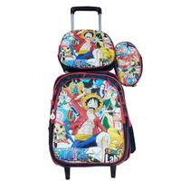 Kit Mochila One Piece com Rodinhas em 3D Menino + Lancheira Térmica + Estojo Escolar