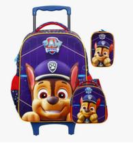 Kit mochila Patrulha Canina Luxo 3d Rodas Lancheira + Estojo ref 11810