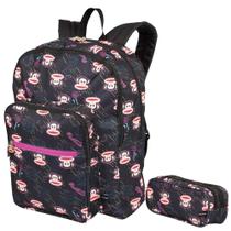 Kit Mochila Paul Frank Escolar Juvenil Costas Macaquinho G