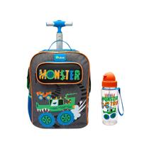 Kit Mochila Pequena com Rodinha e Garrafa Monster Truck Puket