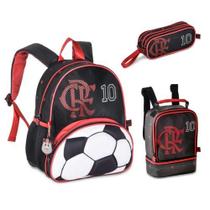 Kit Mochila pequena Costas Baby Flamengo Lancheira Estojo Clio Vermelho e Preto