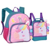 Kit Mochila Pequena Creche Escola E Lancheira Térmica Menina Unicórnio Verde Kit Mochila Pequena Creche Escola E Lancheira Térmica Menina Unicórnio Verde