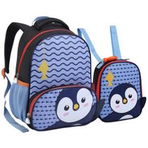 Kit Mochila Pequena E Lancheira Térmica Infantil Escola Creche 0 a 4 Anos Pinguim Kit Mochila Pequena E Lancheira Térmica Infantil Escola Creche 0 a 4 Anos Pinguim
