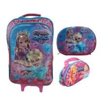 Kit Mochila Pequena Rodinha Lancheira Estojo Princess On Ice