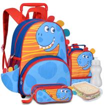 Kit Mochila Pets Infantil Carrinho Dinossauro com Lancheira e Estojo