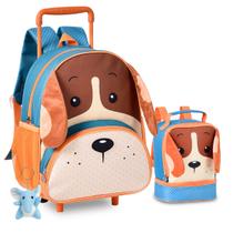 Kit Mochila Pets Infantil Feminina Carrinho Animais de Rodinhas Zoo Bichinhos