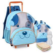 Kit Mochila Pets Infantil Feminina Carrinho Animais Lancheira Rodinhas