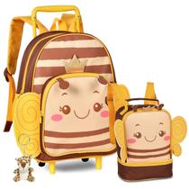 Kit Mochila Pets Infantil Feminina Carrinho Animais Rodinha