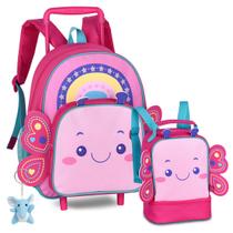 Kit Mochila Pets Infantil Feminina Carrinho Animais Rodinha