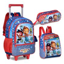 Kit Mochila Pinoquio Infantil Rodinha Lancheira Estojo Clio
