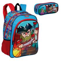 Kit Mochila Piratas Escolar Infantil Meninos Costas Tam G Estojo