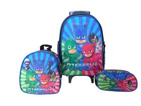 Kit Mochila PJMasks Rodinha em Led, Lancheira Térmica e Estojo