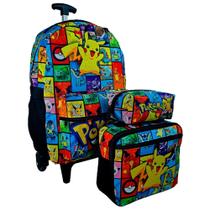 Kit mochila pokemon carrinho hast lancheira+ estojo Completo