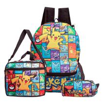 Kit Mochila POkémon de Costas + Lancheira Térmica + Estojo Escolar - Personagem