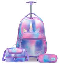 Kit Mochila Polo One Unicornio De Rodinha Infantil Escolar Lancheira Térmica Estojo