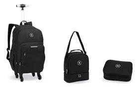 Kit Mochila preta de rodinha unissex