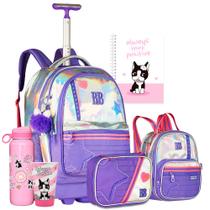Kit Mochila RB Carrinho Chaveiro Pompom Estojo Lancheira