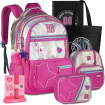 Kit Mochila RB Rebecca Bonbon Holográfica Lancheira e Estojo Escolar