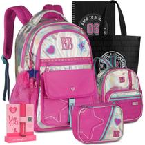 Kit Mochila RB Rebecca Bonbon Holográfica Lancheira Estojo Meninas Lançamento