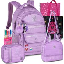 Kit Mochila RB Rebecca Bonbon Lancheira Estojo Notebook Escolar Metalizada