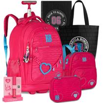 Kit Mochila RB Rebecca Bonbon Lancheira Estojo Rodinha Carrinho Meninas