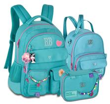 Kit Mochila Rebecca Bonbon Color Pop Miçangas + Lancheira e Estojo Azul