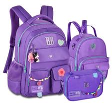 Kit Mochila Rebecca Bonbon Color Pop Miçangas + Lancheira e Estojo Roxo