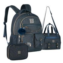 Kit Mochila Rebecca Bonbon com lancheira e estojo Jeans 2026 Kit Mochila Rebecca Bonbon com lancheira e estojo Jeans 2026
