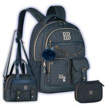 Kit Mochila Rebecca Bonbon Costas Lancheira Jeans E Estojo