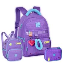 Kit Mochila Rebecca Bonbon Costas Pelúcia Lancheira e Estojo Cor:Lilás