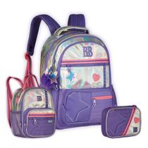 Kit Mochila Rebecca Bonbon Holográfica Bolsinha E Estojo Box Cor:Lilás