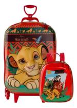 Kit Mochila Rei Leao De Rodinha + Lancheira Escolar Infantil 3d